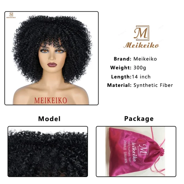 Afro Kinky, Curly Wigs With Bangs African Synthetic Ombre Glueless Cosplay Wigs For Black Women - Image 4