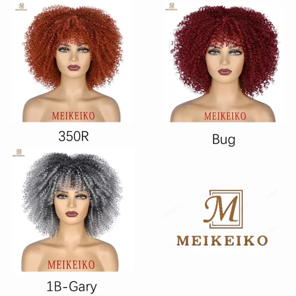 Afro Kinky, Curly Wigs With Bangs African Synthetic Ombre Glueless Cosplay Wigs For Black Women - Image 3