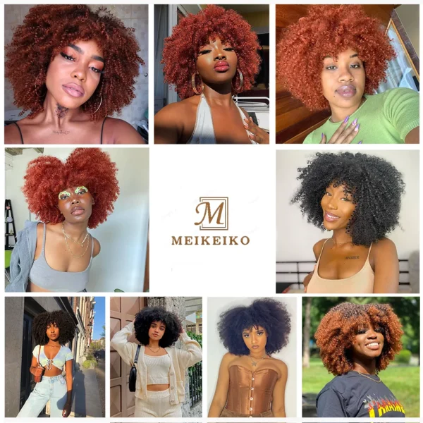 Afro Kinky, Curly Wigs With Bangs African Synthetic Ombre Glueless Cosplay Wigs For Black Women - Image 5