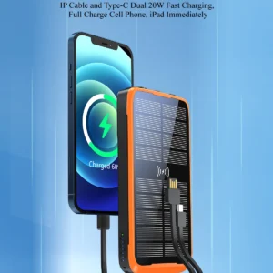 New Product Ideas 2024 Electronics 20000mAh Wireless Fast Charge Built In Cable Portable Power Bank For Outdoor Solar Power Bank
