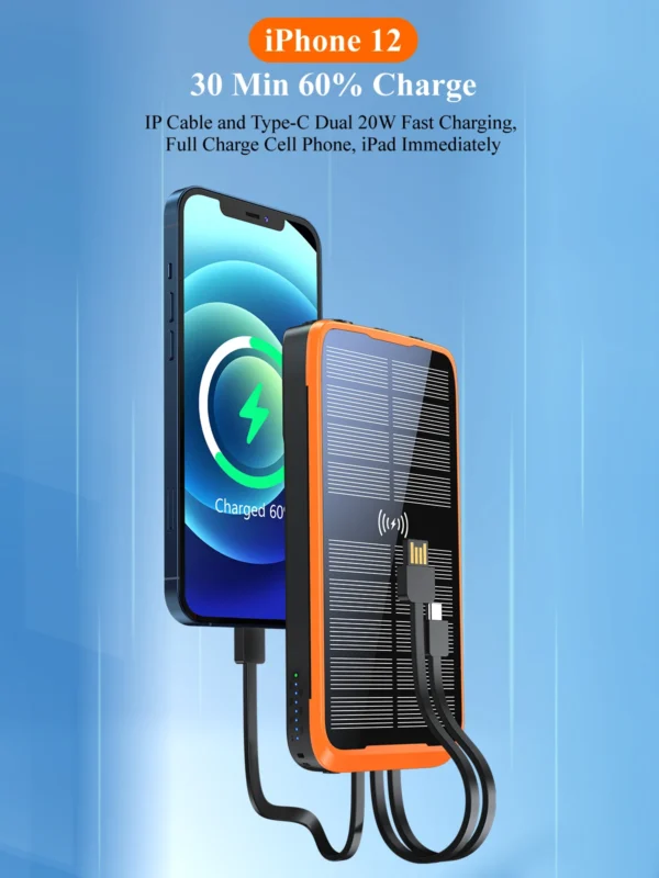 New Product Ideas 2024 Electronics 20000mAh Wireless Fast Charge Built In Cable Portable Power Bank For Outdoor Solar Power Bank