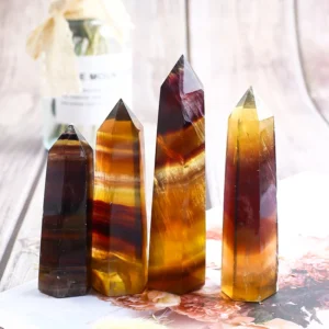Wholesale Healing Gemstone Point Natural Yellow Fluorite Wand Crystal Point For Decoration